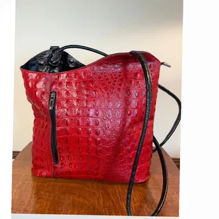 Photo of Stylish Borse in Pelle/Made in Italy Crocodile-Embossed Genuine Leather Handbag