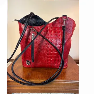 Photo of Stylish Borse in Pelle/Made in Italy Crocodile-Embossed Genuine Leather Handbag