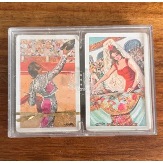 Photo of Vintage Heraclio Fournier Spanish Playing Cards – Matador & Flamenco Woman Double Deck