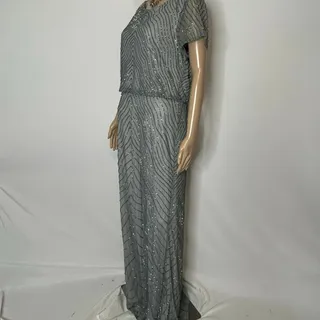 Photo of Adrianna Papell 14 Gray Beaded Blouson Evening Gown Formal Dress Tags Attached