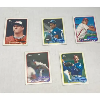 Photo of 1989 Topps Baseball Cards George Brett Ron Guidry Danny Tartabull Five Card Lot