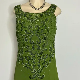 Photo of Marsoni Green Beaded Rhinestone Evening Gown Size 10 Sleeveless Formal Dress NWT