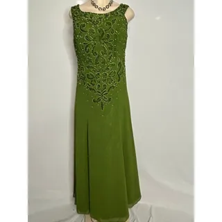 Photo of Marsoni Green Beaded Rhinestone Evening Gown Size 10 Sleeveless Formal Dress NWT