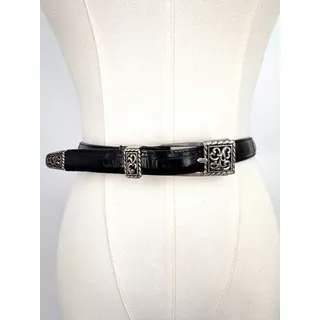 Photo of Brighton belt women's small 28 croc embossed ornate silver tone filigree leather