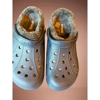 Photo of Crocs Baya Lined Fuzz Strap Clogs M8/W10 Blue Gray 206633 NWT