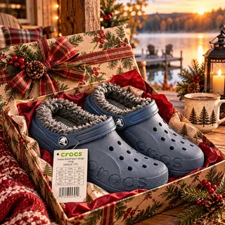 Photo of Crocs Baya Lined Fuzz Strap Clogs M8/W10 Blue Gray 206633 NWT