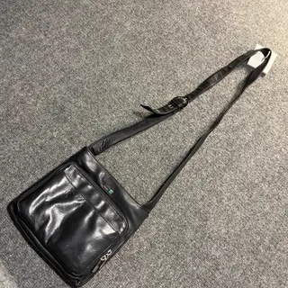 Photo of Perlina Vintage Black Leather Multi Pocket Crossbody Messenger Bag Purse 90s