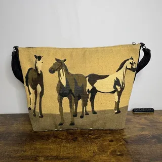 Photo of Western Horse Print Shoulder Bag Tote Woven Tapestry Equestrian Southwest