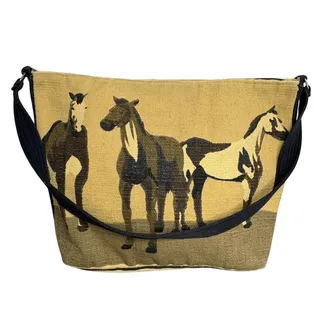 Photo of Western Horse Print Shoulder Bag Tote Woven Tapestry Equestrian Southwest