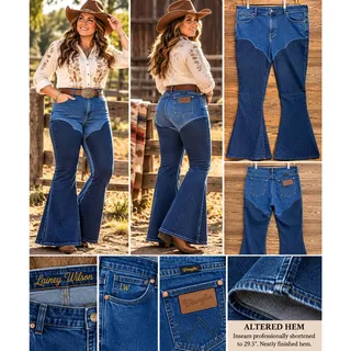 Photo of Wrangler x Lainey Wilson Western Chap Flare Jeans 34 Shortened 29.5 Inseam