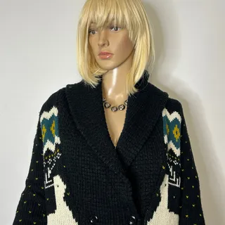Photo of Forever 21 Reindeer Cardigan Small Black Nordic Sherpa Fleece Lined Sweater