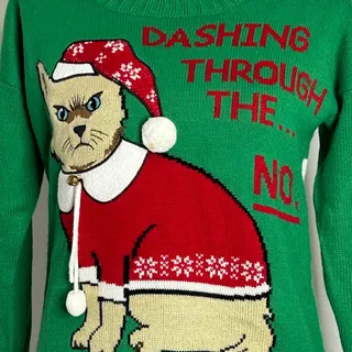 Photo of Blizzard Bay Cat Ugly Christmas Sweater Small Green Dashing Through the No