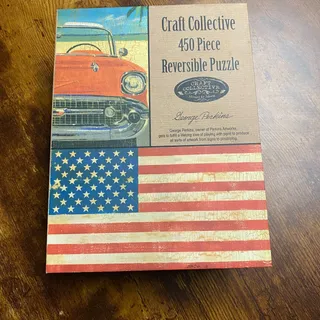 Photo of Craft Collective 450 Piece Puzzle Reversible Two Sided American Flag Red Car