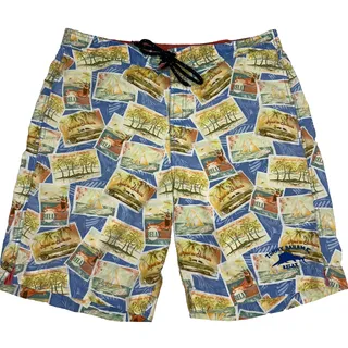 Photo of Tommy Bahama Relax Swim Trunks M Medium Blue Postcard Print Board Shorts Lined
