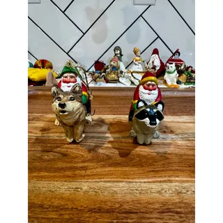 Photo of House of Hatten folk artist Susan M. Smith Santa Clause riding a raccoon & wolf