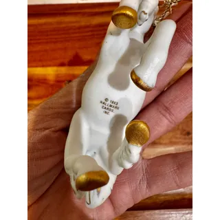 Photo of vintage 80s Hallmark Porcelain Unicorn Christmas Ornament painted gold accents 