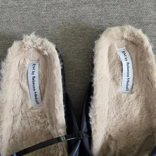 Photo of NWOT RM by Rebecca Minkoff navy faux fur slide sandals sz 8