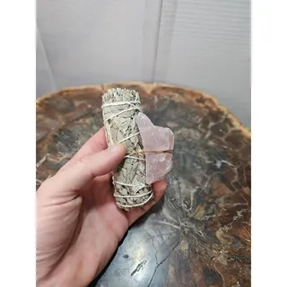 Photo of Sage wrapped crystal W/ Huge Rose Quartz Healing