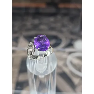 Photo of Womens 14K White Gold Platinum Finish Size 6 Ring Amethyst & Diamonds