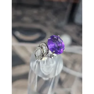 Photo of Womens 14K White Gold Platinum Finish Size 6 Ring Amethyst & Diamonds