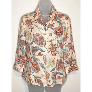 Photo of LAFAYETTE 148 Linen Floral Paisley Button Down Shirt Medium Resort Coastal