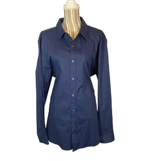 Photo of Apt. 9 Premier Flex Men’s Navy Blue Striped Slim Fit Collared Button Up Shirt Size XXL