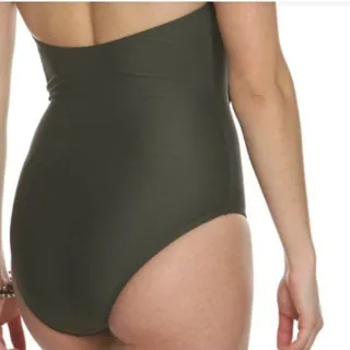 Photo of  NWT Sun & Sea Olive Green Halter  Deep V Ruffle Swimsuit  Size 4/6