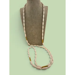 Photo of Vintage Monet White Bead Long Necklace Gold Tone Stations Signed