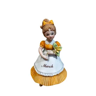 Photo of vintage Lefton porcelain figurine March Birthday Girl / Flower Girl 50s 60s 