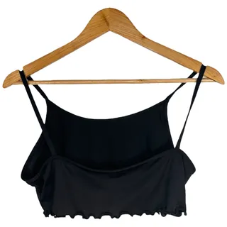 Photo of Mushroom Lettuce‑Edge Crop Tank Top Black Y2K grunge