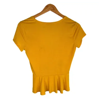 Photo of Y2K twist front peplum blouse – yellow ruffle hem M