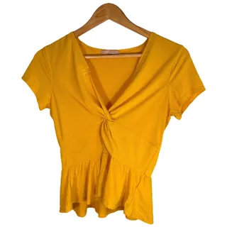Photo of Y2K twist front peplum blouse – yellow ruffle hem M