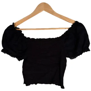 Photo of No Boundaries Y2K Smocked Puff Sleeve Crop Top – Black