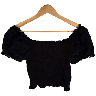 Photo of No Boundaries Y2K Smocked Puff Sleeve Crop Top – Black