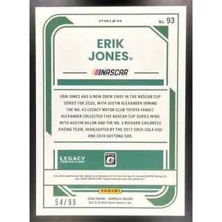 Photo of 2026 Panini Donruss NASCAR Racing Erik Jones #93 Optic Green Velocity 54/99