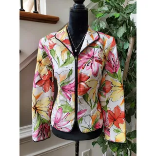 Photo of Requirements Women's Floral Polyester Long Sleeve Full Zip Front Casual Jacket L