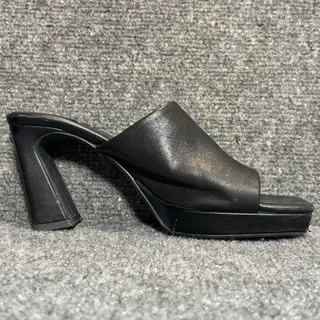 Photo of Jeffrey Campbell Black Leather Square Open Toe Platform Block Heel Mule Womens 8