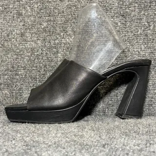 Photo of Jeffrey Campbell Black Leather Square Open Toe Platform Block Heel Mule Womens 8