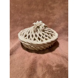 Photo of Vintage White Capodimonte Covered Porcelain Wicker Basket
