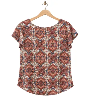 Photo of LOFT Multicolor Paisley Medallion Print Short Sleeve Blouse EUC Size Small