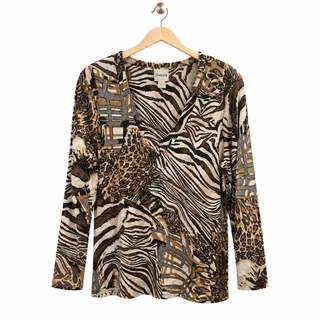 Photo of Chico’s Animal Print Embellished V-Neck Top EUC Size 2 (L)