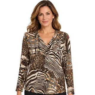 Photo of Chico’s Animal Print Embellished V-Neck Top EUC Size 2 (L)