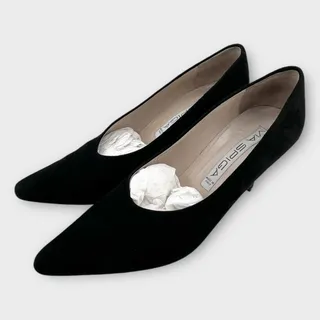 Photo of VINTAGE VIA SPIGA Black Suede Pointed Toe Kitten Heels Pumps 7.5 AA Narrow