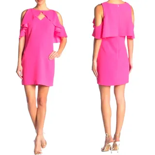 Photo of Trina Turk Women's 2 Bright Pink Mini Off Shoulder Formal Classy Dress