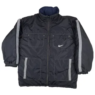 Photo of Vintage 90s Nike Reversible Puffer Jacket Mens L Big Swoosh Reflective Black