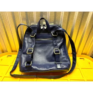 Photo of Coolov Quilted Backpack Navy Blue Faux Leather Gold Zippers Used