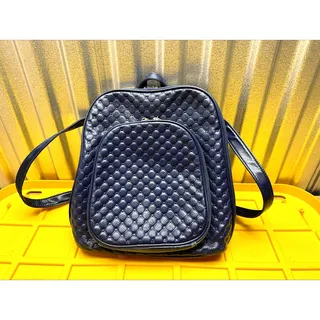 Photo of Coolov Quilted Backpack Navy Blue Faux Leather Gold Zippers Used