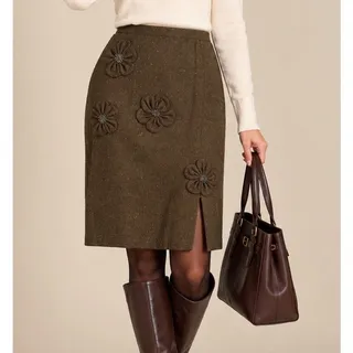 Photo of Vintage Womens Beaded Floral Wool Blend Pencil Midi Skirt Size 12 Heritage Prep