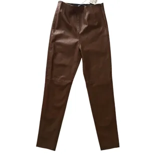 Photo of NWT Zara Faux Leather Dark Coco Brown High Rise Raw Hem Ankle Pants Medium