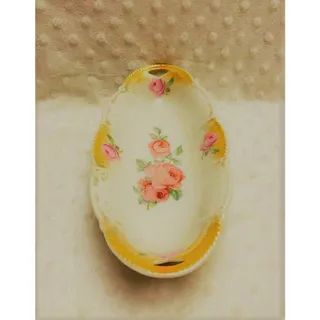 Photo of Vintage, German Celebrate Rose Design Lusterware Long Oval Bowl